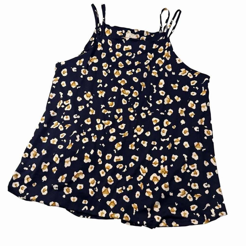 Kaileigh Women's Size M Navy Blue Leopard Print Spaghetti Strap Tank Top